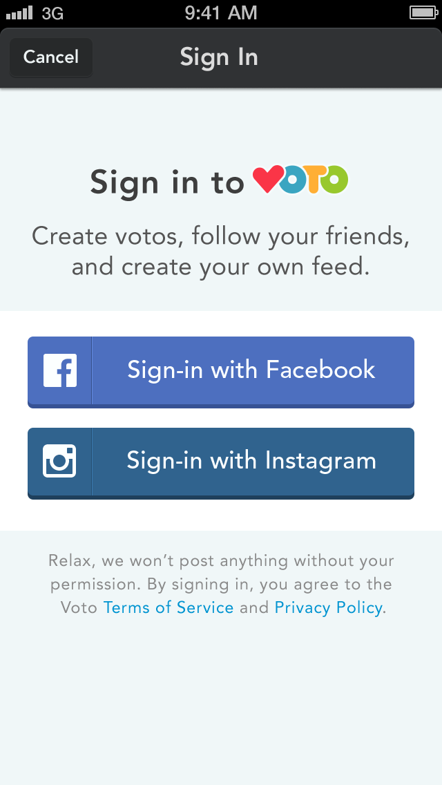 Voto sign in screen
